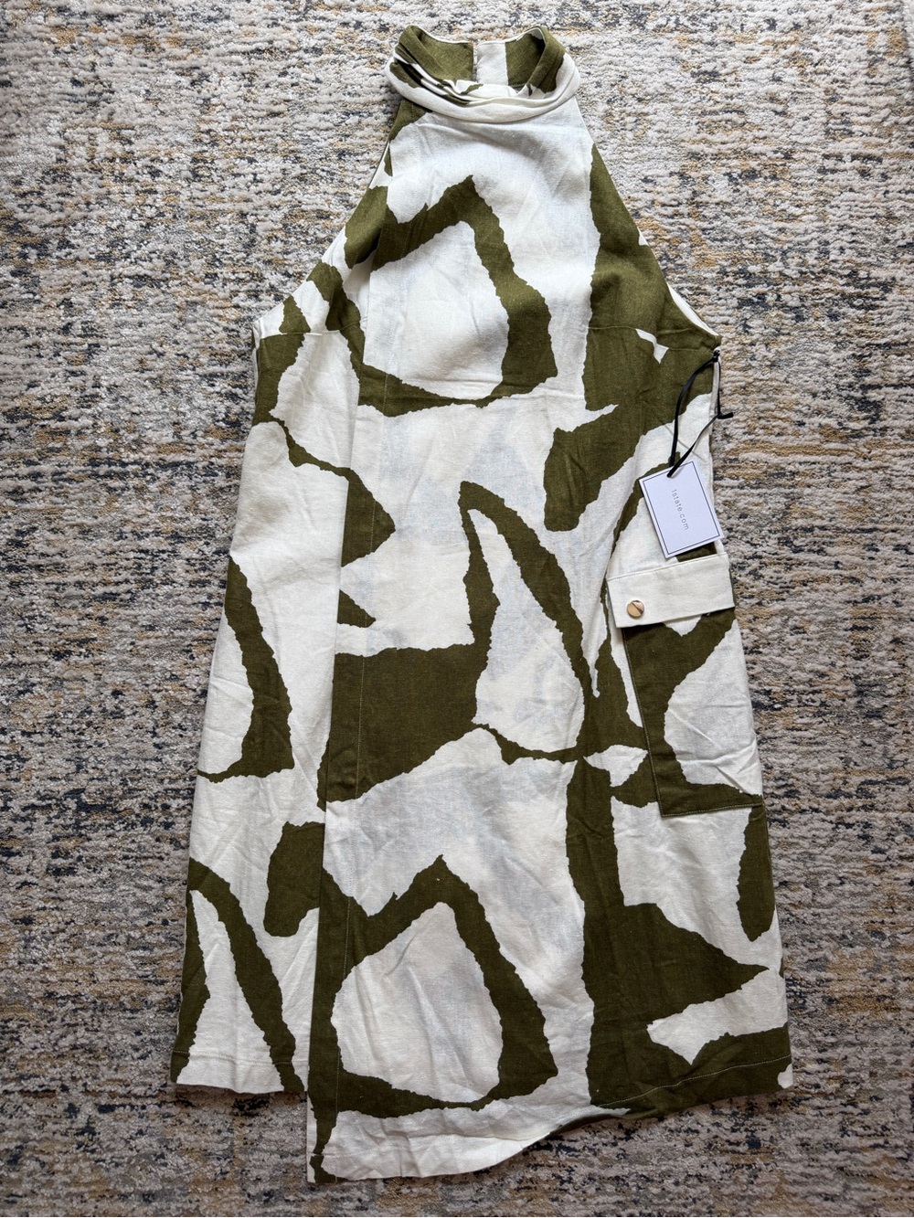 NWT 1.STATE  Olive & Cream Mock Neck linen Dress size S